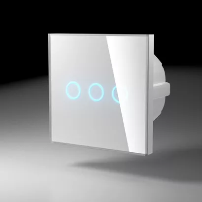 Сенсорный трехлинейный (трехклавишный) белый выключатель коллекция "Оптима"
